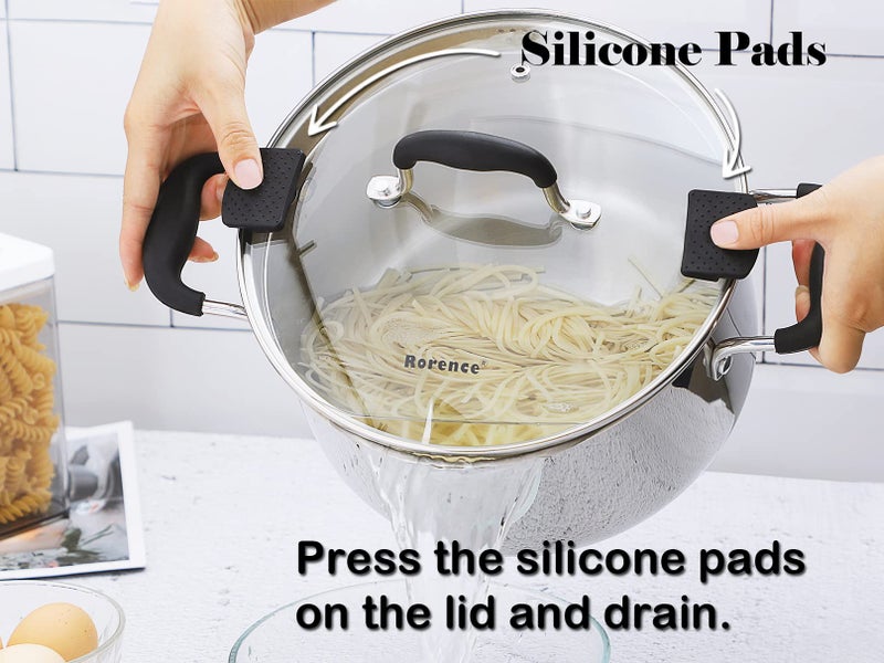 Rorence Stainless Steel Stock Pot with Lid: 6 Quart Stockpot Pasta Pot with Two Side Spouts, capsule Bottom, Strainer Glass Lid - Image 2